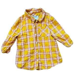 Old Navy Yellow Button Down Shirt Vibrant Plaid Design Plaid Button-Up size 4T